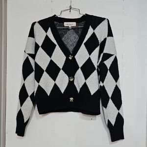 Classic Black and White Argyle Sweater